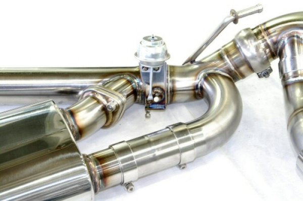 Photo4: [Porsche 957 Cayenne Exhaust Muffler]  Stainless Billet floating curl tail & sand blast “Ksg” logo mark with Cat-back F1sound Valvetronic exhaust system